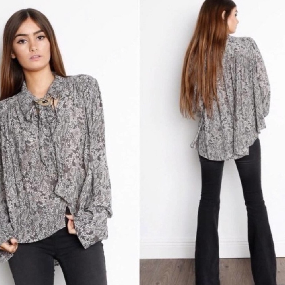 Free People Gray Patterned Blouse